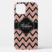 Roos Gold Chevron Pattern Black White Monogram Case-Mate iPhone Case (Achterkant)
