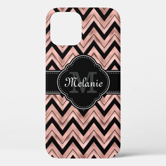 Roos Gold Chevron Pattern Black White Monogram Case-Mate iPhone Case (Achterkant)