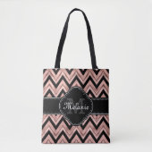 Roos Gold Chevron Pattern Black White Monogram Tote Bag (Voorkant)