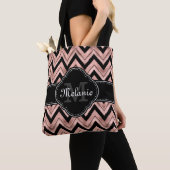 Roos Gold Chevron Pattern Black White Monogram Tote Bag (Dichtbij)