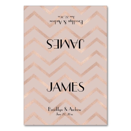 Roos Gold Chevron Wedding Place Cards Kaart (Voorkant)