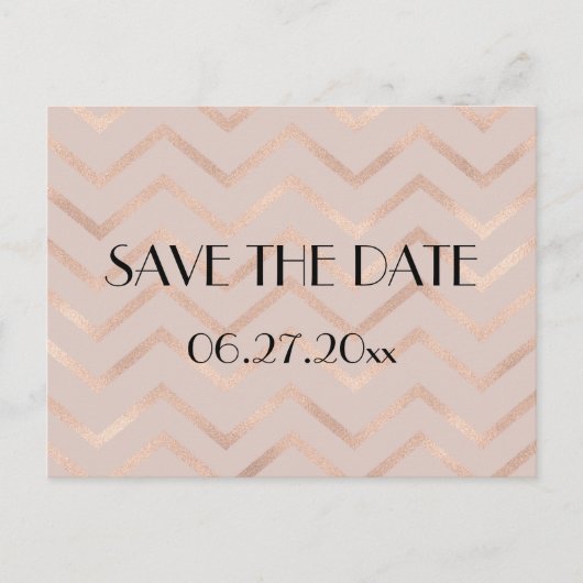 Roos Gold Chevron Wedding Save the Date Briefkaart (Voorkant)