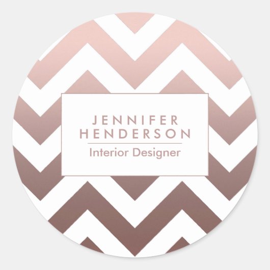 Roos Gold Chevrons Ronde Sticker (Voorkant)