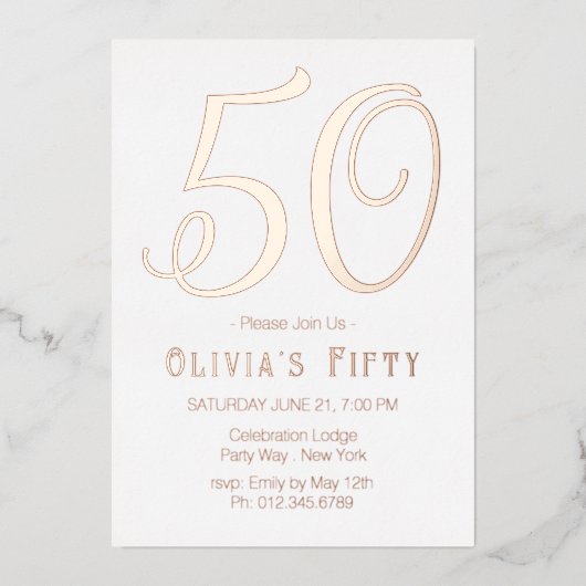 Roos Gold Chic 50th Birthday Party Folie Invitatio Uitnodiging (Voorkant)