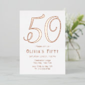 Roos Gold Chic 50th Birthday Party Folie Invitatio Uitnodiging (Staand Voorkant)