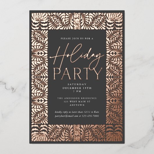 Roos Gold Chic Arts & Crafts Style Vakantie Feest Folie Feestdagenkaart (Voorkant)