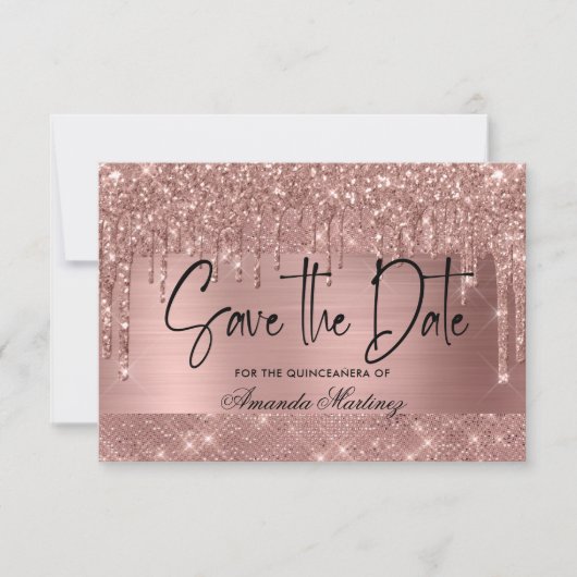 Roos Gold Chic Quinceañera slaat de datum op Save The Date (Voorkant)