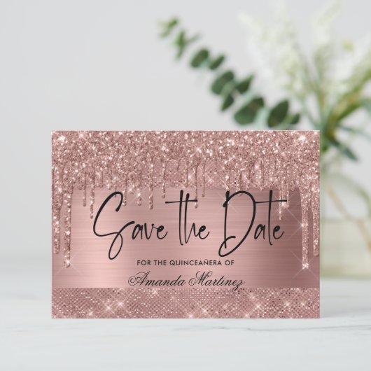 Roos Gold Chic Quinceañera slaat de datum op Save The Date (Staand voorkant)