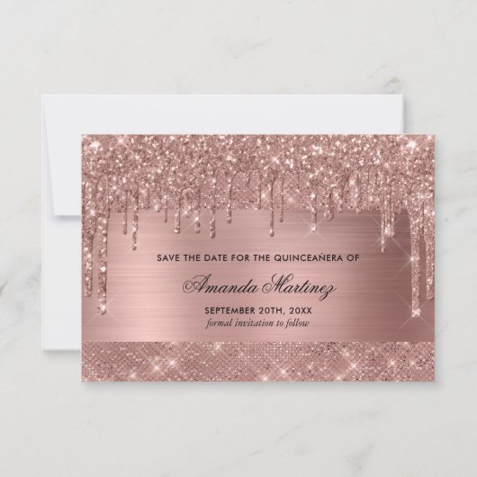 Roos Gold Chic Quinceañera slaat de datum op Save The Date (Achterkant)