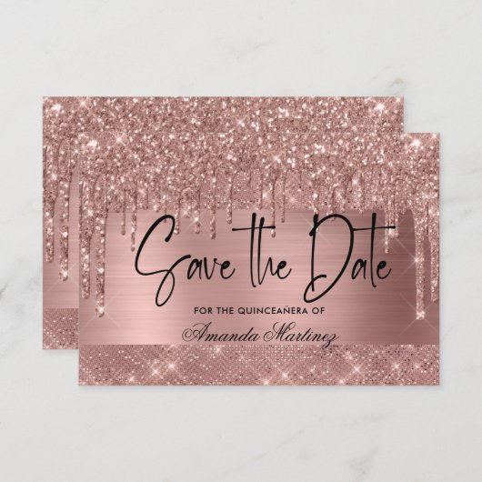 Roos Gold Chic Quinceañera slaat de datum op Save The Date (Voorkant / Achterkant)