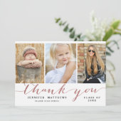 Roos Gold Chic Script Foto Afstuderen Bedankt Aankondiging (Staand voorkant)