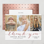 Roos Gold Chic Script Foto Afstuderen Bedankt Aankondiging (Voorkant / Achterkant)