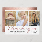 Roos Gold Chic Script Photo Afstuderen Hartelijk d Bedankkaart (Voorkant / Achterkant)