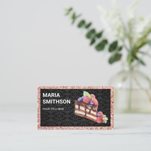 Roos Gold Chocolade Fruit Cake Chef Bakery Visitekaartje (Staand voorkant)