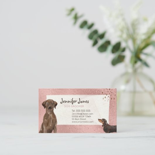 Roos Gold Chocolade Waterverf Dog Groomer Visitekaartje (Staand voorkant)