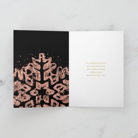 Roos Gold Christmas Glitter Snowflake Corporate Feestdagen Kaart (Binnen)