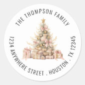 Roos Gold Christmas Tree Retournaam Adres Ronde Sticker (Voorkant)