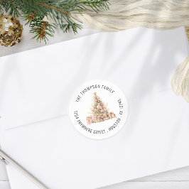 Roos Gold Christmas Tree Retournaam Adres Ronde Sticker