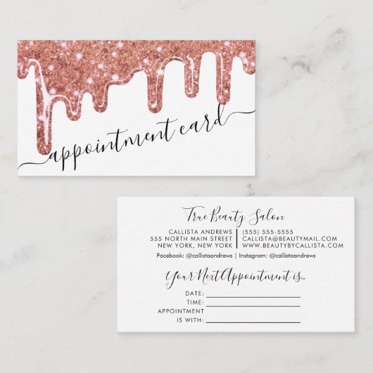 Roos Gold Chunky Glitter Thick Drips Benoeming Visitekaartje (Voorkant / Achterkant)