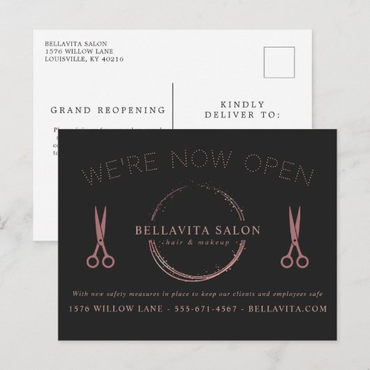 Roos Gold Circle Salon Logo We zijn open Covid Briefkaart (Voorkant / Achterkant)