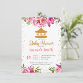 Roos Gold Circus baby shower uitnodiging (Staand voorkant)