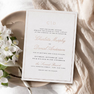 Roos Gold Classic Elegance Script Monogram Weddens Folie Uitnodiging