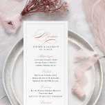 Roos Gold Classic Elegance Script Simple Wedding Menu<br><div class="desc">Deze elegante menukaart is voorzien van een zwart klassiek script en dunne lijst in roos gouden gouden duusachtige roze en zwart,  eenvoudig en stijlvol,  geweldig voor klassieke bruiloft,  vintage bruiloft,  officiële bruiloft en andere feesten. Alle overeenkomende stukken in collectie bekijken</div>