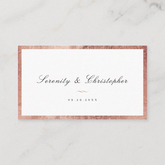 Roos Gold Classic Elegance Script Simple Wedding Plaatskaartje (Achterkant)