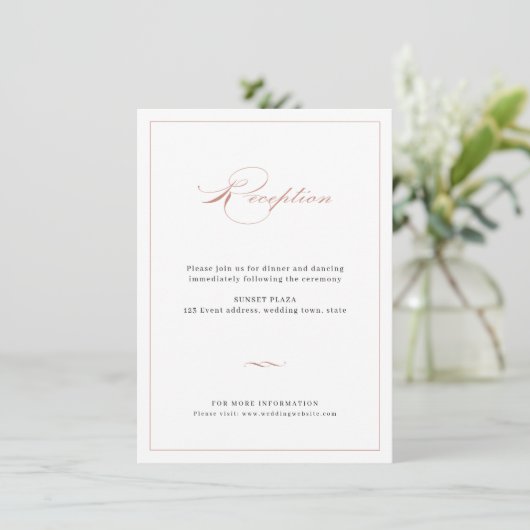 Roos Gold Classic Elegant Script Weduwen Reception Informatiekaartje (Staand voorkant)