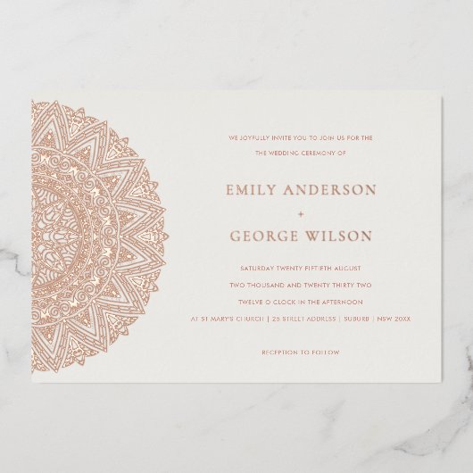 Roos Gold Classic  Mandala Wedding Invite Folie Uitnodiging (Voorkant)