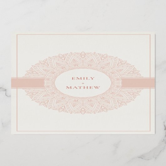 Roos Gold Classic  Mandala Wedding Invite Folie Uitnodiging (Achterkant)