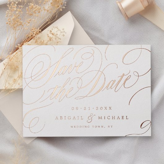 Roos Gold Classy kalligrafie Save the Date Folie Uitnodiging
