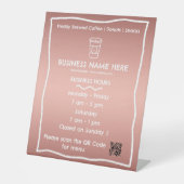 Roos Gold Coffee Café openingstijden QR-code Reclamebord Met Voetstuk (Voorkant)