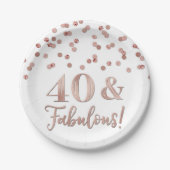 Roos Gold Confetti 40 en Fabulous Birthday Papieren Bordje (Voorkant)