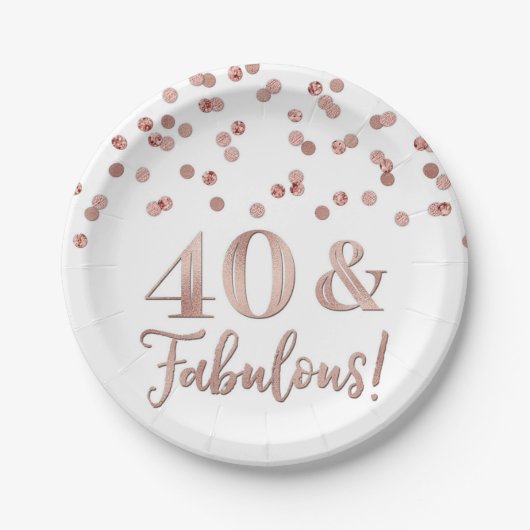 Roos Gold Confetti 40 en Fabulous Birthday Papieren Bordje (Voorkant)