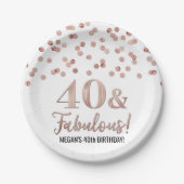 Roos Gold Confetti 40 en Fabulous Birthday Papieren Bordje (Voorkant)