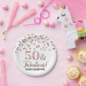 Roos Gold Confetti 50 en Fabulous Birthday Papieren Bordje (Feest)