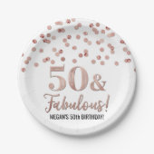 Roos Gold Confetti 50 en Fabulous Birthday Papieren Bordje (Voorkant)