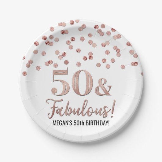 Roos Gold Confetti 50 en Fabulous Birthday Papieren Bordje (Voorkant)
