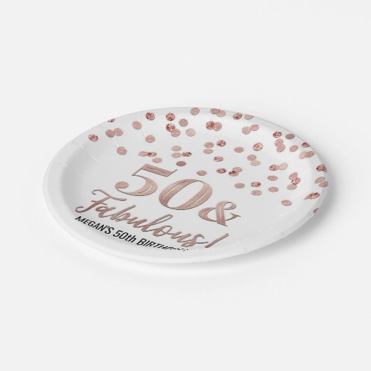 Roos Gold Confetti 50 en Fabulous Birthday Papieren Bordje (Gekanteld)