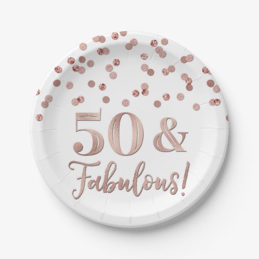Roos Gold Confetti 50 en Fabulous Birthday Papieren Bordje (Voorkant)