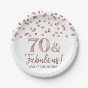 Roos Gold Confetti 70 en Fabulous Birthday Papieren Bordje