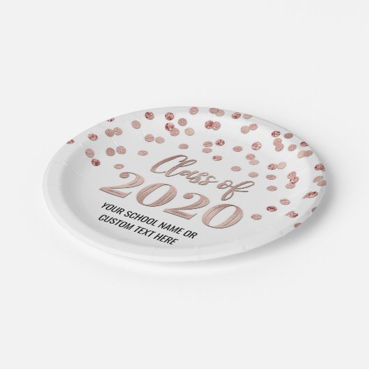 Roos Gold Confetti Afstuderen 2020 Papieren Bordje (Gekanteld)