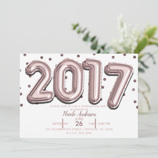 roos Gold Confetti Balloons 2017 Kaart (Staand voorkant)