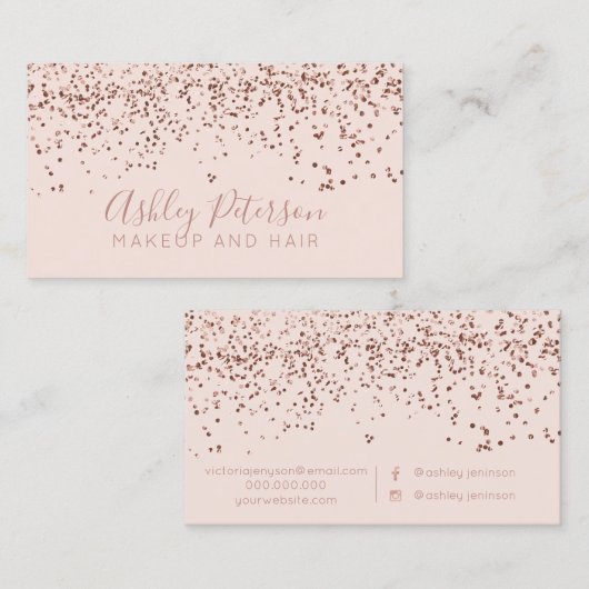 Roos gold confetti blush hair make-up typografie visitekaartje (Voorkant / Achterkant)