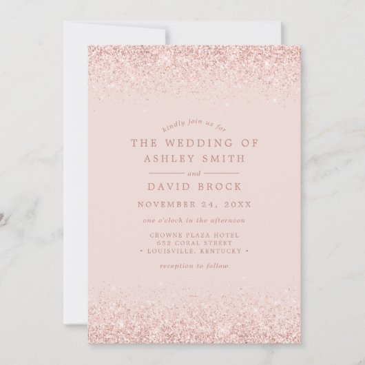 Roos Gold Confetti Blush Pink Modern Wedding Kaart (Voorkant)