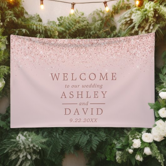 Roos Gold Confetti Blush Pink Weddenschap Welkom Spandoek
