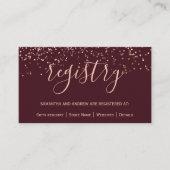 Roos gold confetti burgundy chic bruiloft register informatiekaartje (Voorkant)