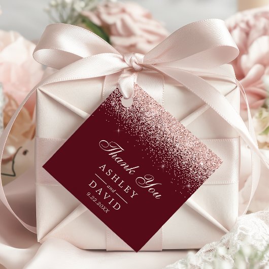 Roos Gold Confetti Burgundy Modern Wedding Bedankjes Labels