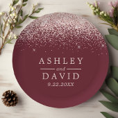 Roos Gold Confetti Burgundy Modern Wedding Papieren Bordje